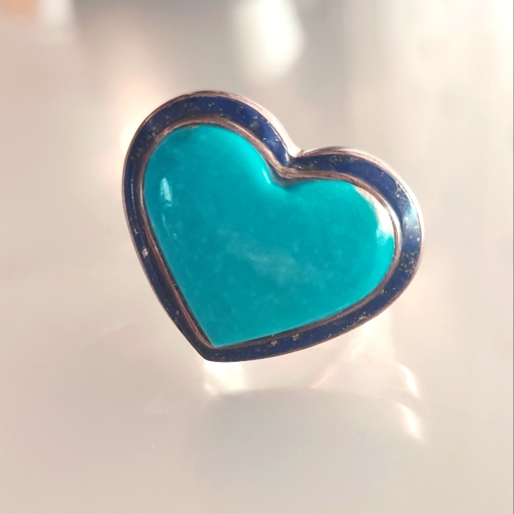 Huge Sterling Silver Blue Lapis Turquoise Heart Ring By Kelly Charveaux
